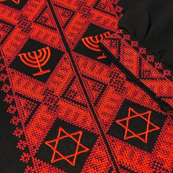 Black Men’s Embroidered Shirt with Jewish Symbols - Picture 3 of 4